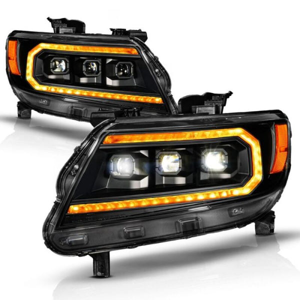 ANZO Full LED Headlights  Black Housing, Amber DRL  Chevy Colorado 20152022