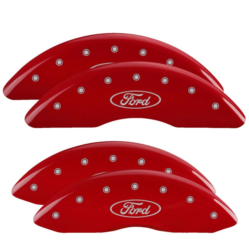 MGP 4 Caliper Covers Engraved Front & Rear Oval logo/Ford Red finish silver ch