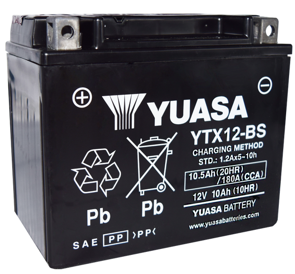 Yuasa YTX12-BS Maintenance Free AGM 12-Volt Battery w/Bottle