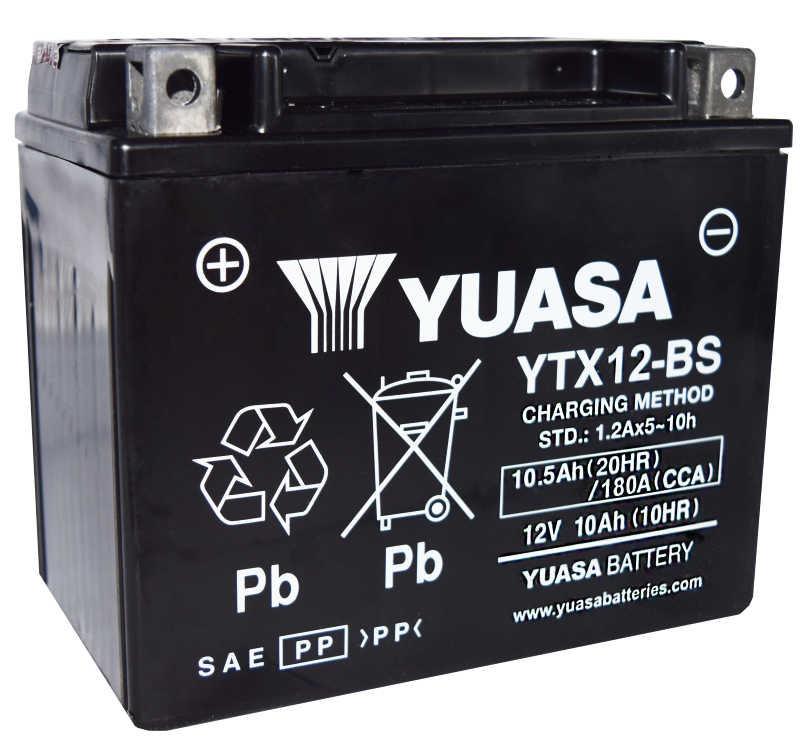 Yuasa YTX12-BS Maintenance Free AGM 12-Volt Battery w/Bottle