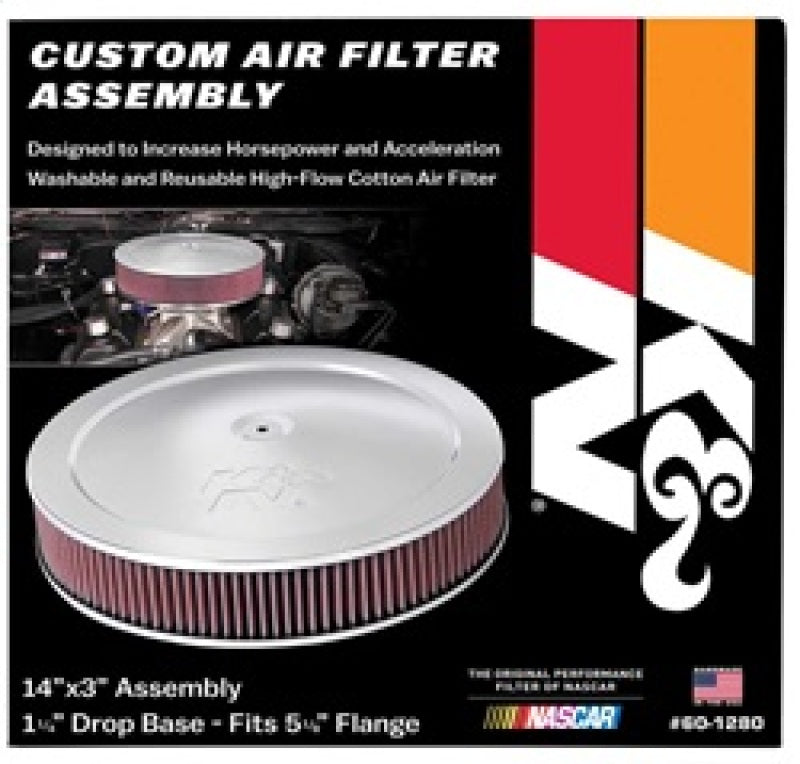 K&N 14in Red Custom Air Cleaner Assembly - 5.125in ID x 14in OD x 2.75in H x 1.25in Drop Base