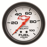 AutoMeter Gauge Fuel Press 2-5/8in. 100PSI Mechanical Chevy Red Bowtie White