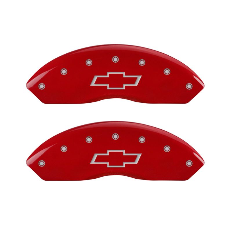 MGP 4 Caliper Covers Engraved Front & Rear Bowtie Red finish silver ch