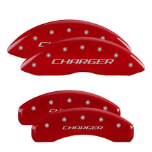 Load image into Gallery viewer, MGP 4 Caliper Covers Engraved Front &amp; Rear Block/Charger Red finish silver ch