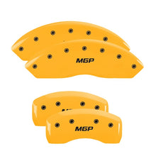 Load image into Gallery viewer, MGP 4 Caliper Covers Engraved Front &amp; Rear MGP Yellow Finish Black Char 2018 Ford Fusion