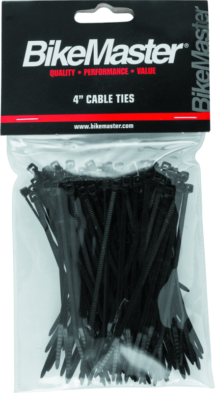 BikeMaster 4in Black Cable Ties (Pack of 100) - UL Listed