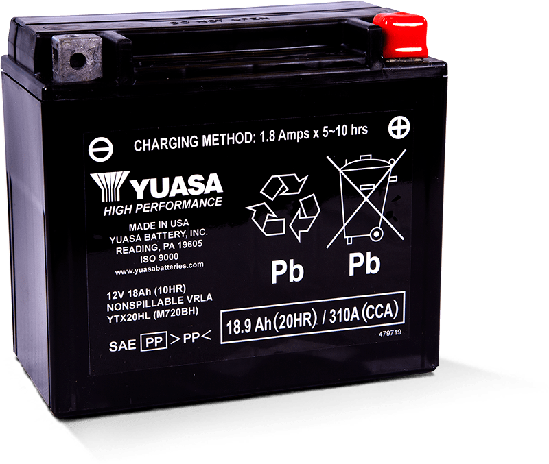 Yuasa YTX20HL Maintenance Free AGM 12-Volt Battery