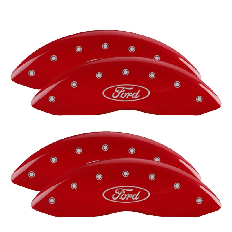 MGP 4 Caliper Covers Engraved Front & Rear Oval logo/Ford Red finish silver ch