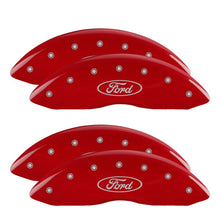 Load image into Gallery viewer, MGP 4 Caliper Covers Engraved Front &amp; Rear Oval logo/Ford Red finish silver ch