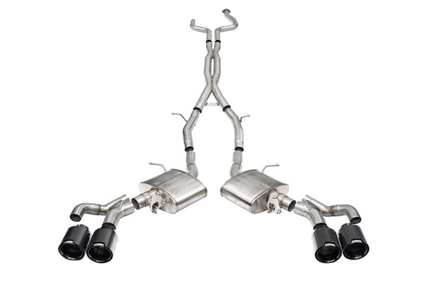 Corsa 2022-25 Caddy CT5 V Blackwing 3in. Cat-Back w/ Act. Exh. - Dbl X-Pipe - Twin 4.5in. BlkCF Tips