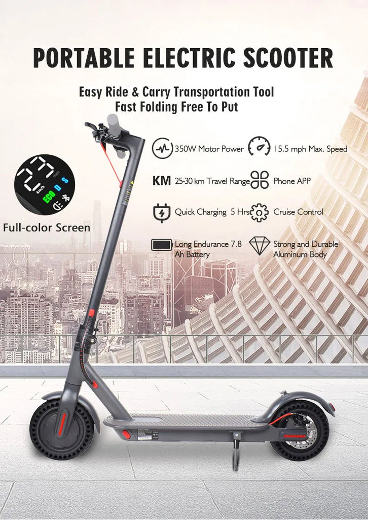 D8 PRO Electric Scooter 350W Motor 36V 10.5AH Battery 3 Gear Speed with Solid Tires