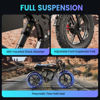 WO18 Electric Bike Dual Motor 2000W 34MPH Speed 48V 25AH Full Suspension 50-60KM