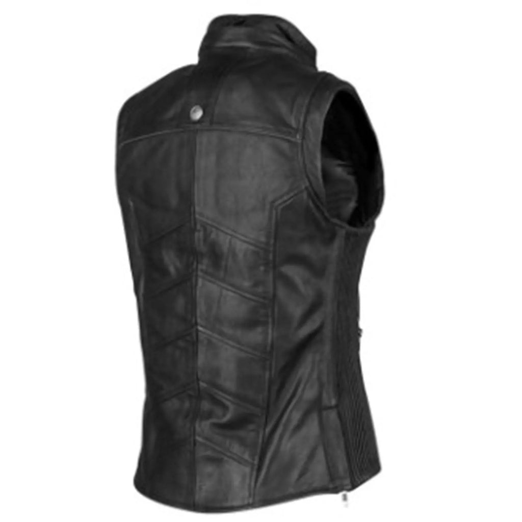 Hells Belles Motorcycle Vest - Women's Black Leather Speed and Strength (Medium)