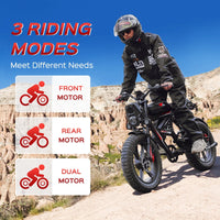 WO18 Electric Bike Dual Motor 2000W 34MPH Speed 48V 25AH Full Suspension 50-60KM