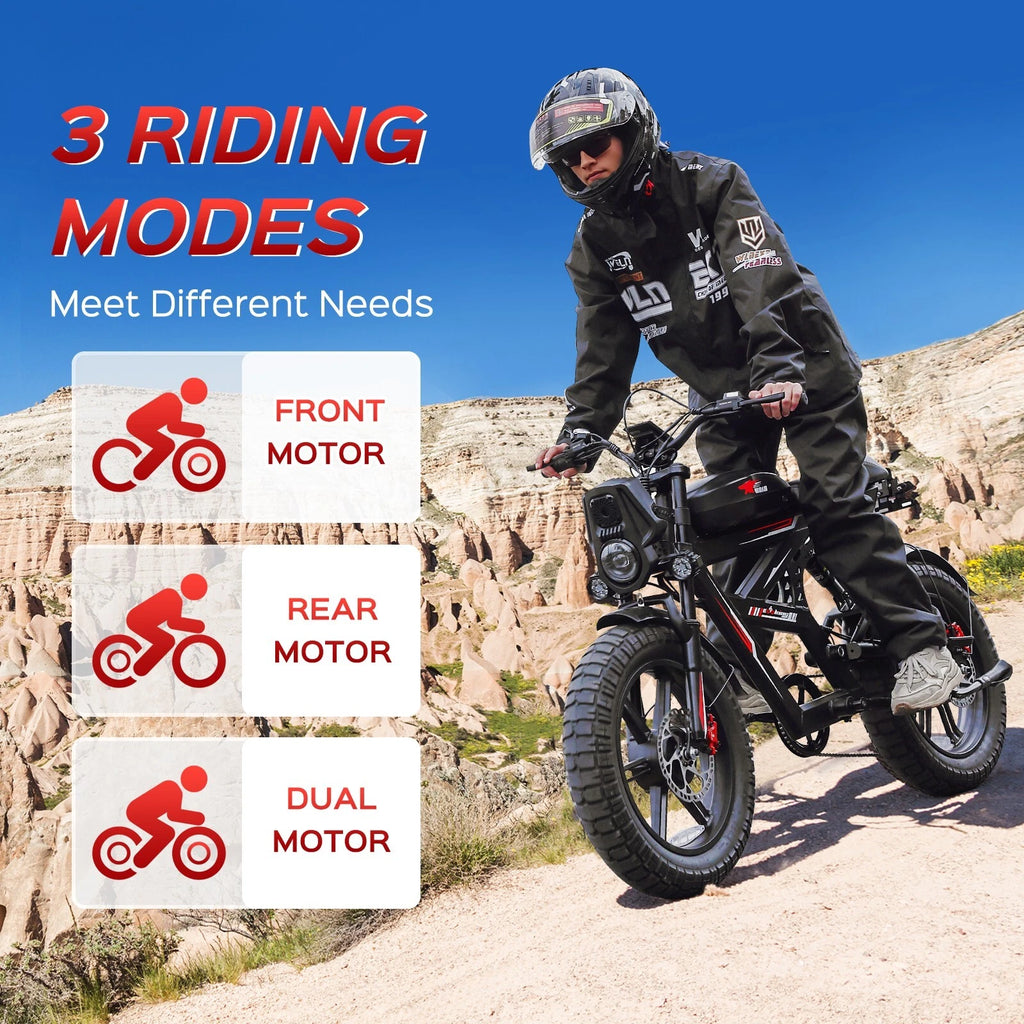 WO18 Electric Bike Dual Motor 2000W 34MPH Speed 48V 25AH Full Suspension 50-60KM