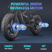 WO18 Electric Bike Dual Motor 2000W 34MPH Speed 48V 25AH Full Suspension 50-60KM