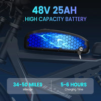 WO18 Electric Bike Dual Motor 2000W 34MPH Speed 48V 25AH Full Suspension 50-60KM